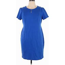Talbots Casual Dress - Sheath Keyhole Short Sleeve: Blue Solid Dresses - Women's Size 16 Petite