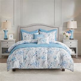 Madison Park Zayden Blue 8 Piece Printed Seersucker Comforter And Quilt Set Collection - Full - Queen