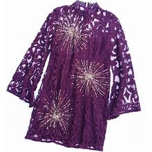 Free People Dresses | Free People Lace Maroon Beaded Bell Sleeve Dress | Color: Gold/Purple | Size: 4