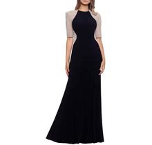 Xscape Evenings Beaded Detail Gown In Black/Nude/Silver At Nordstrom, Size 14