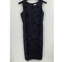 Petite Sophisticate Dress Womens 10 Black Silk Midi Floral Beaded