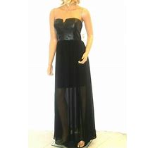 $138. Betsey Johnson Black Chiffon & Faux Leather Strapless Maxi Dress