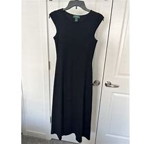 Lauren Ralph Lauren Cotton Midi Dress Cap Sleeve Black Petite