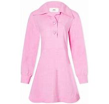 Ami Buttoned Collar Mini Dress - Pink - Mini Dresses Size Medium