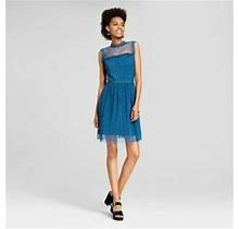 Women's (Juniors') Xhilaration Mesh Pleated Fit & Flare Dress Blue