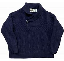 Aran Crafts Merino Wool Shawl Collar Sweater Blue Cable Knit Xxl
