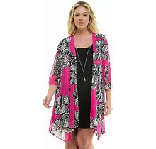Plus Size Luxology 2-Piece 3/4 Sleeve Cardigan & Dress Set, Women's, Size: 2XL, Pink