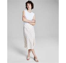 And Now This Woman's Floral-Print Satin Midi Skirt, Created For Macy's - Ivory/Mauve