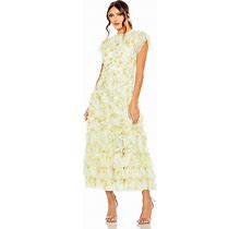 Mac Duggal High Neck Ruffle Cap Sleeve Floral Dress In Yellow Multi, Size 16