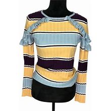 Habitual Girl's 16 Multicolor Pullover Sweater Striped Ruffle Knit