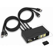 Cklau 4Kx2k60hz 444 Ultra Hd 2 Port Usb 30 Hdmi Kvm Switch With Cables Hub And Audio Output Supports Wireless Keyboard Mouse, 2 Port 4K@60Hz Usb 3.0 H