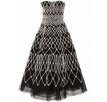 Carolina Herrera Women's Chalet Beaded & Embroidered Tulle Strapless Cocktail Dress - Black Pearl - Size 6