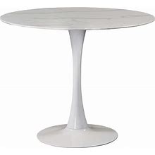Meridian Furniture Holly Collection Modern | Contemporary Round Faux Marble Top Dining Table, 36" Wide, White Metal Base