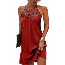 Finelylove Woman Petite Dresses Mommy And Me Dress V-Neck Solid Sleeveless Sun Dress Red