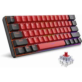 Snpurdiri 60% Wired Mechanical Keyboard, Mini Gaming Keyboard With 61 Red Switches Keys For PC, Windows XP, Win 7, Win 10 (Black-Red, Red Switches)