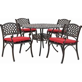 5-Piece Cast Aluminum Dining Set With Cushions - 41 Inch Table - Red