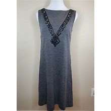 Tory Burch Elsa Dress Gray Wool Beaded Embellished Neckline Party Size