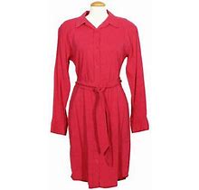 Eileen Fisher Rhubarb Pink Stretch Viscose Linen Belted Shirt Dress Xl