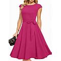 Dresstells Womens Cocktail Dresses For Church Modest Wedding Guest Bridesmaid Prom Dress 2024 Fit Flare Vintage Party Dress Fuchsia Pink Rose 2Xl, Xx-