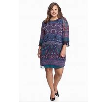 Speechless Dresses | Speechless Womens Plus 3X Shift Dress Blue Paisley Crochet Knit Trim Sheer Lined | Color: Blue/Purple | Size: 3X