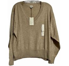 A Day Womens Oatmeal V-Neck Soft Light Sweater Size Large