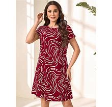 Women's Loose Fit Casual Round Neck Printed Dress,S