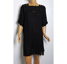 Isabel Marant Women Black Dress 100% Viscose Pleated Lace Bodycon Size