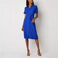 Liz Claiborne Short Sleeve Midi Shirt Dress | Blue | Womens 12 | Dresses Shirt Dresses | Spring Fashion