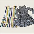 Tea Collection Dresses | Tea Collection Peek-A-Boo Shoulder Dress And Pocket Dress Sz 10 | Color: Blue/White | Size: 10G