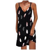 Women's Sleeveless Camis Dress Spaghetti Strap V-Neck Boho Printing Mini Dress Summer Short Beach Sundress For Women