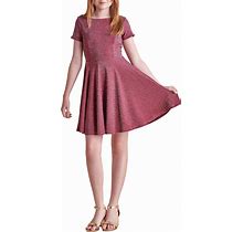 Un Deux Trois Big Girls 7-16 Glitter Short Sleeve Dress, , Wine14