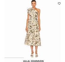 Ulla Johnson Dresses | Ulla Johnson Ondine Dress , One Shoulder Ruffled Midi | Color: Cream/Green | Size: 8