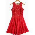Danny & Nicole Women's Coral Lace Polyester Back Zipper Fit & Flare Dress Size 4
