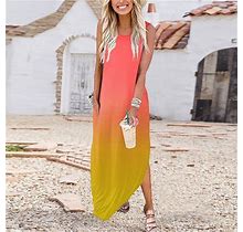 Women's Casual Loose Sundress Long Dress Sleeveless Split Maxi Dresses Summer Beach Dress With Pockets