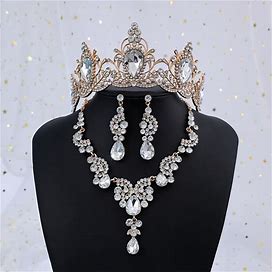 Royal Style High End Accessories Set Including Rhinestone Crown Necklace Earrings For Bridal Princess Accessories,Handpicked,Temu