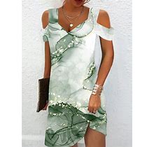 Women's Summer Dress Slip Dress Ombre Marble Print Print Cold Shoulder Strap Mini Dress Active Fashion Outdoor Daily Short Sleeve Regular Fit Light Gr