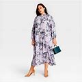 A New Day Dresses | Floral Print Long Sleeve Tiered Dress 2X | Color: Purple | Size: 2X
