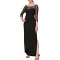 Alex Evenings Women's 3/4 Sleeve Illusion Mesh Ruched Side Dress, Black, 10