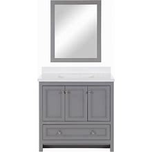 Studio Design Collection | Sutherland 36 Inch Vanity -Includes Mirror, 37 Inch, Grey, Wood - Floor & Decor | 100712140