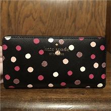 NWT-Kate Spade-Staci-Large Slim Bifold Wallet-Black & Pink-Glimmer Dots-$189