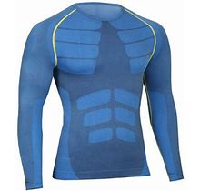 Taiaojing Mens Streetwear Style T-Shirts Tigh Long Sleeve Quick Dry Cycling Running Shirt Gym Clothes Blue Cotton Shirt