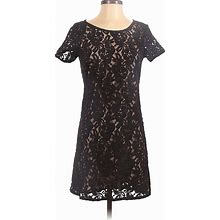 Ann Taylor LOFT Casual Dress Crew Neck Short Sleeve: Black Dresses - Women's Size 0