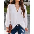 Ruched Notched Balloon Sleeve Blouse White / S