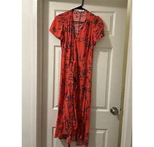 Gap Red Floral Print Midi Wrap Summer Dress Womens Xs Preowned