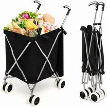 Costway Folding Shopping Cart Utility W/ Water-Resistant Removable Canvas Bag Black