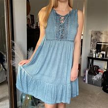 Umgee Dresses | Distressed Look Knit And Lace Dress | Color: Blue/Silver | Size: L