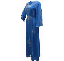 Fashion Muslim Women V-Neck Abaya Maxi Dress Kaftan Dress Islamic