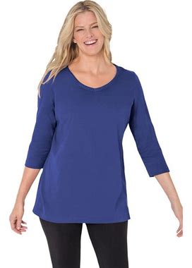 Plus Size Women's Perfect Three-Quarter Sleeve V-Neck Tee By Woman Within In Ultra Blue (Size L) Shirt