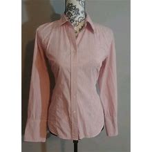 Ann Taylor Pink Women's Stripe Work Shirt Long Sleeve Button Up Pearl