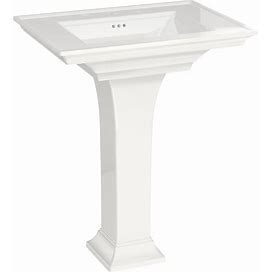 American Standard 0297.800 Town Square S 30" Rectangular Fireclay Pedestal Bathroom Sink With Overflow And 3 Faucets Holes At 8" Centers White Sinks